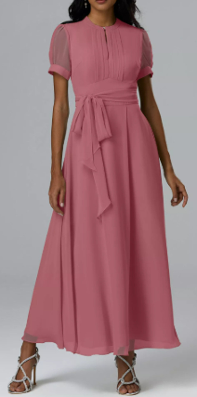 AW BRIDAL 6 S desert rose pink chiffon Christina bridesmaid maxi dress NEW b41